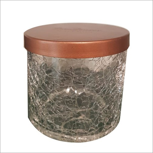 Three Wick Candle In Scented Crackled Glass Jar With Lid Size