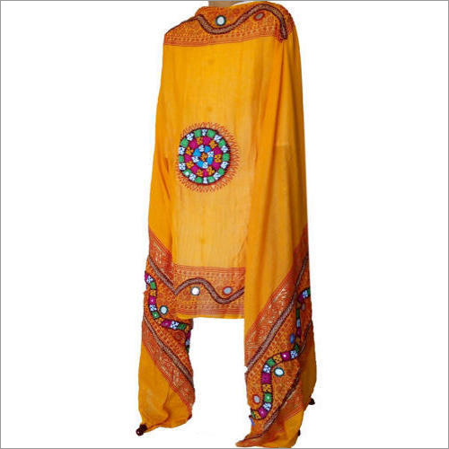 Ladies Embroidered Dupatta - Cotton Material, Yellow Color | Washable, Casual Dress for Summer and Winter