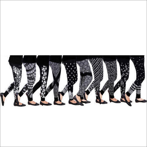 Ladies Black Printed Leggings - Cotton Lycra, XL Size | Quick Dry, Washable, Casual Comfort