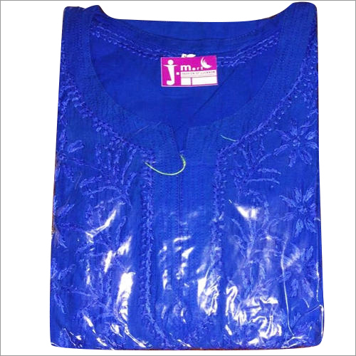 Ladies Royal Blue Kurti - Cotton, Size L, M, S, XL | Breathable, Washable, Embroidered Design, 3-4th Sleeve Style, Ethnic Style Wear
