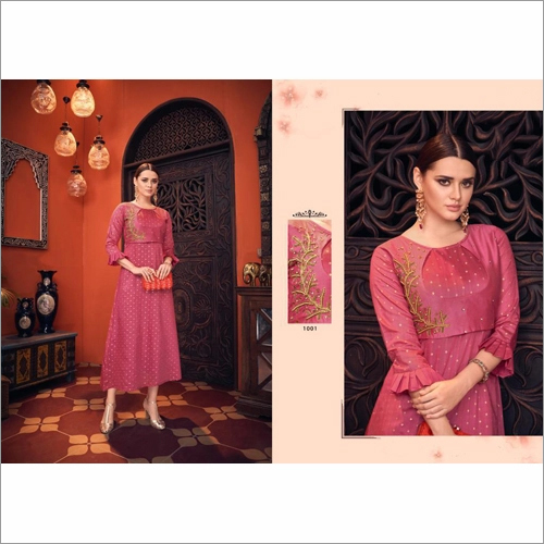 Pure Jacquard Viscose Pink Party Wear Gown
