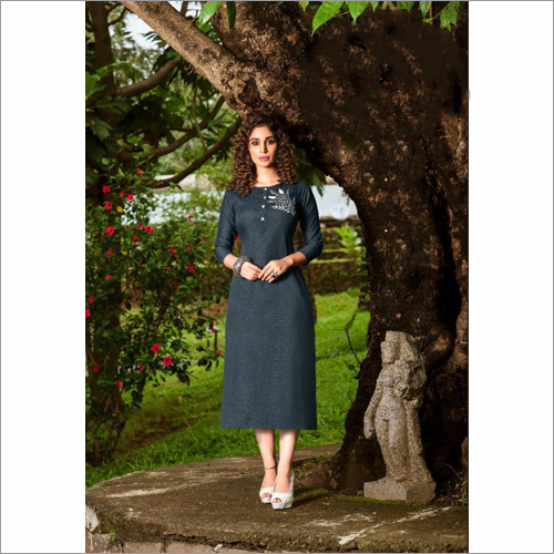 Two Tone Slub With Mirror Work Kurti