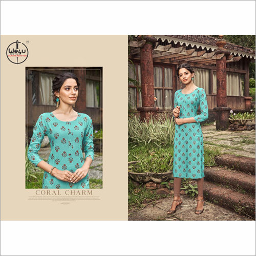 Rayon Slub Printed Kurti