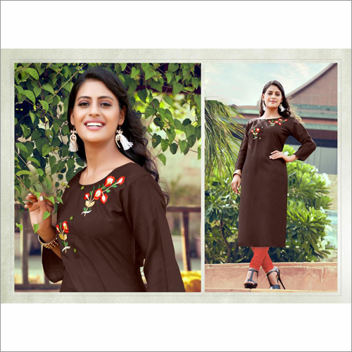 Ladies Rayon Slub With Hand Work Kurti