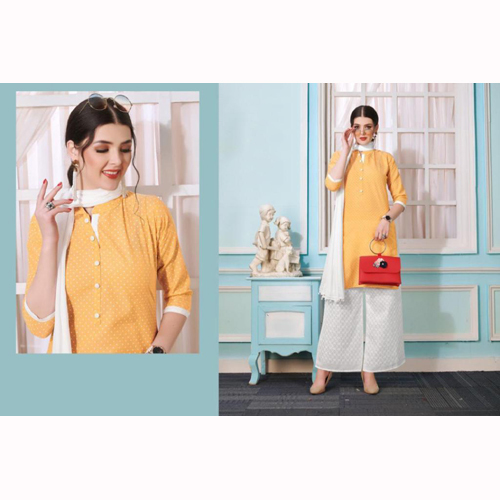 Yellow Kurti With Plazzo Set