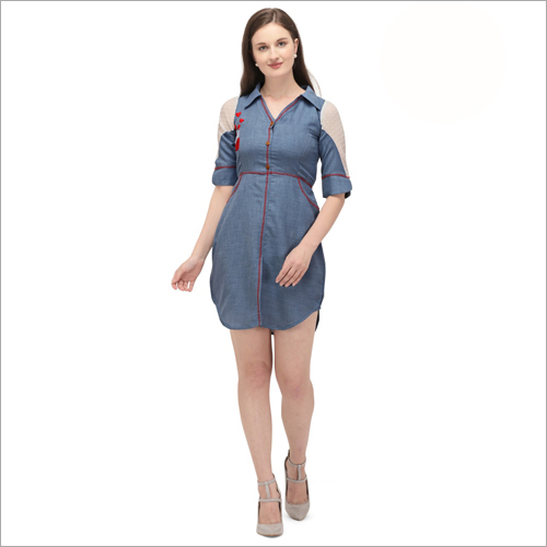 Denim Handloom Cotton Western Dress