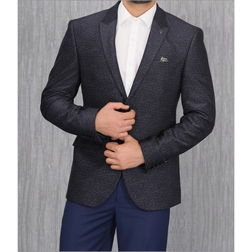 Mens Grid Blue Terry Rayon Blazer