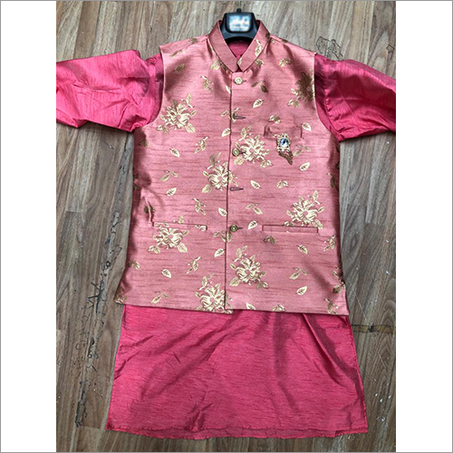 Mens Designer Kurta With Jacquard Nehru Jacket Set