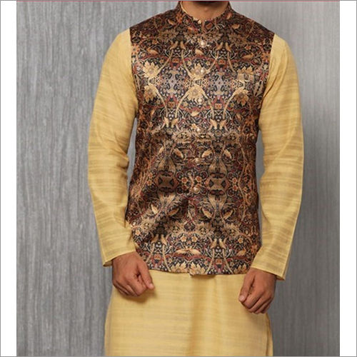 Multicolor Mens Delightful Orange Kurta With Nehru Jacket