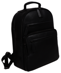 Mens Black Leather Bag - 40x30x10 Cm | Zip Closure, Lightweight Design, Adjustable Back Straps, Multiple Compartments