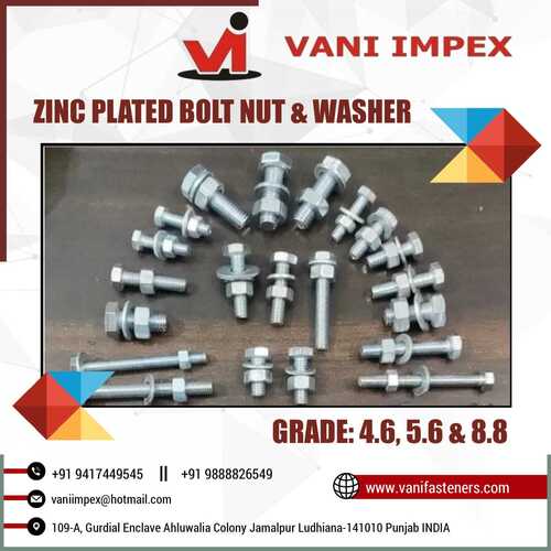 Mild Steel Bright Zinc Plated Bolt Nut And Washer