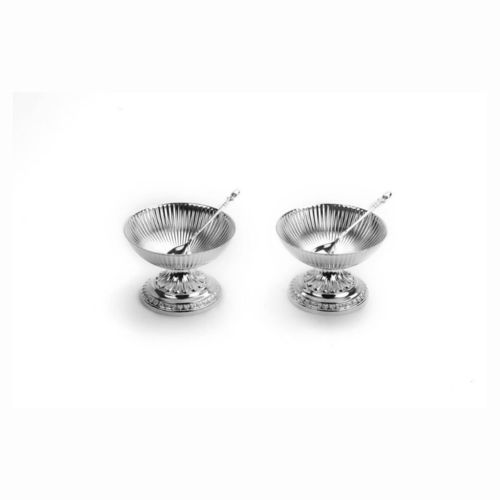 Fluted Design Silver Ice Cream Bowls-Set of 2