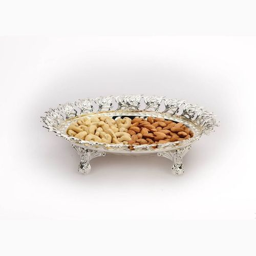 Peacock Leaf Border Oval Silver Bowl (Small)