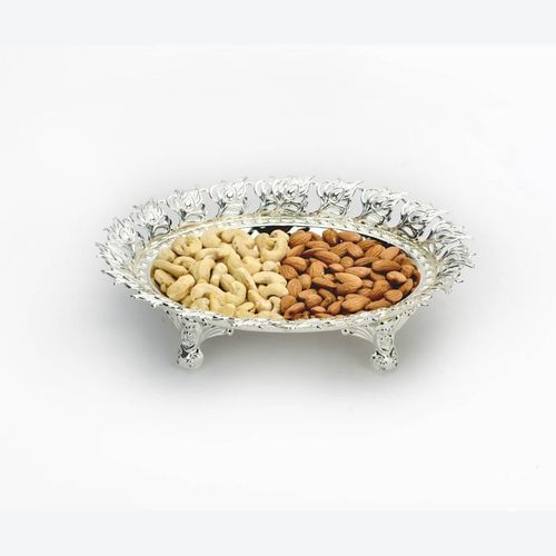 Peacock Leaf Border Square Silver Bowl, Size- Small