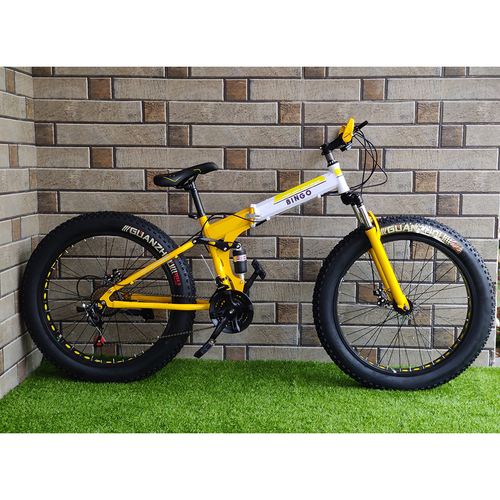 Yellow White 21 Gears Fat Foldable Cycle