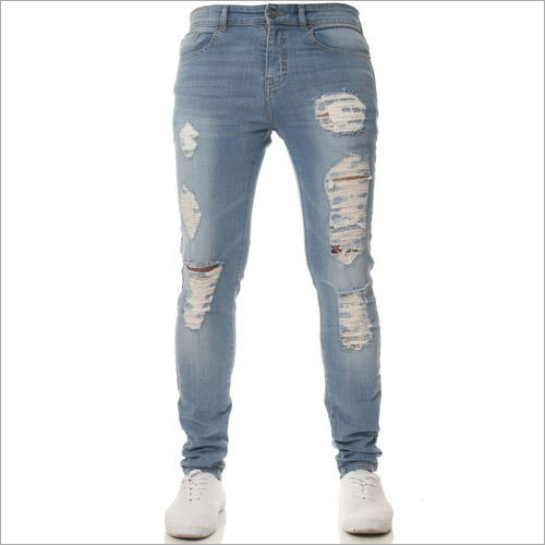 Mens Blue Denim Torn Jeans