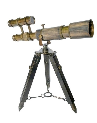 10 Inch Antique Brass Double Barrel Telescope With Wooden Box