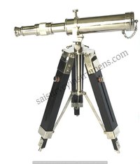 10 Inch Chrome Finish Brass Telescope With Wooden Box