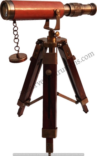 10 Inch Leather Sheathed Brass Antique Telescope With Stand