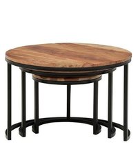 Round Nesting Table - Solid Rosewood, 28x28x19 Inches, Natural Finish | Handmade Artwork, No Assembly Required, Indoor Furniture