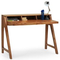 Study Table - Solid Wood, 119x58x89 Cm, Walnut Finish | Handmade, Durable, Easy To Clean, Indoor Use, No Assembly Required
