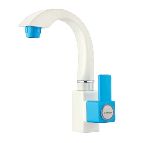 Rg-1012 Swan Neck Pillar Tap - Color: White & Blue