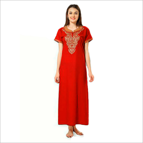 Embroided Short Sleeve Premium Solid Colour Nighty