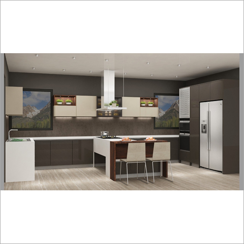 Interior Modular Kitchen - Wood Construction, Custom Counter Top Size | Durable Indian Style Design