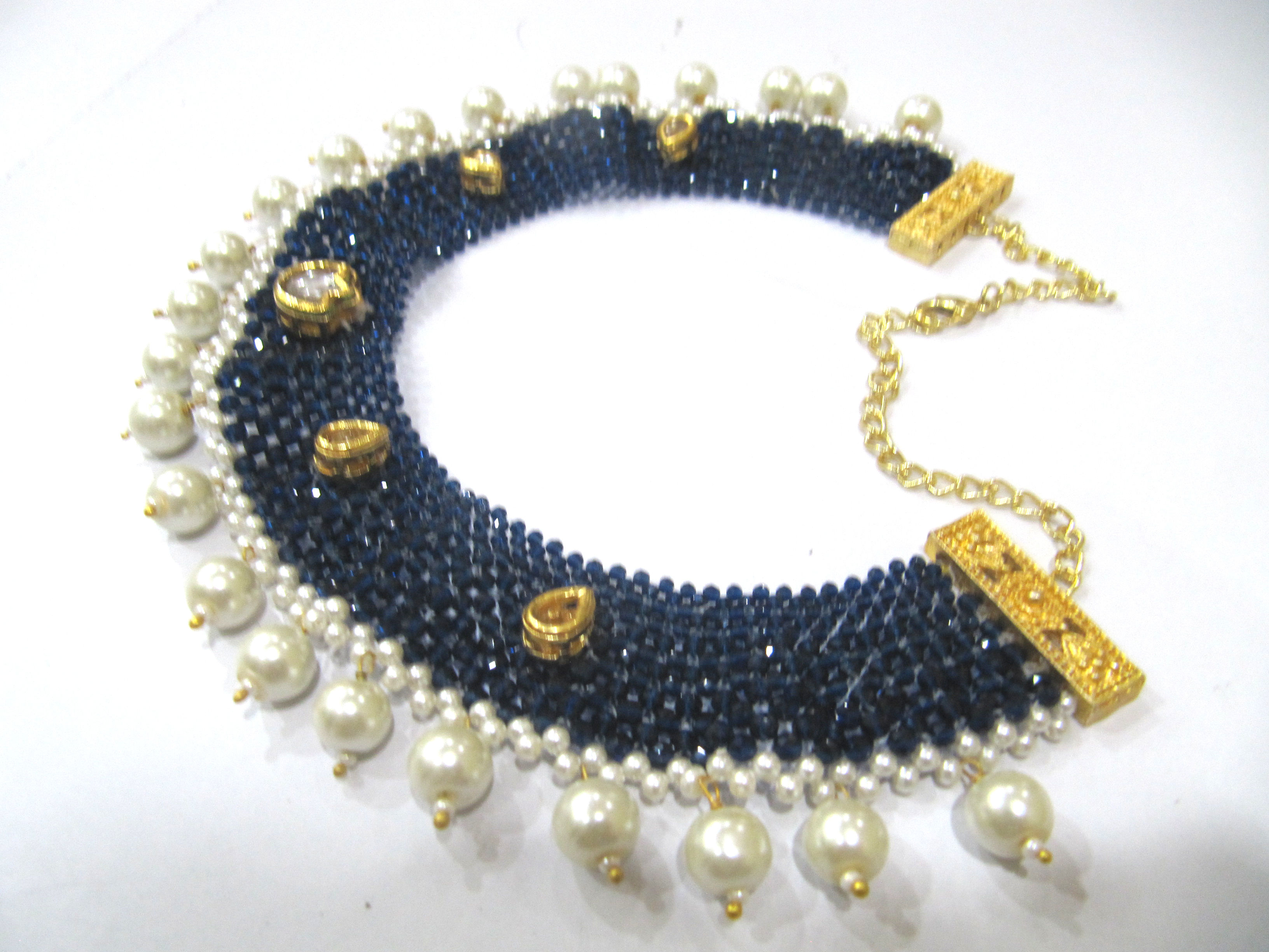 Hand Woven Knitted Beaded Stone Necklace