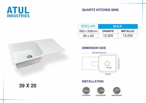 Any Color 39 X 20 Single Bowl With Drain Board