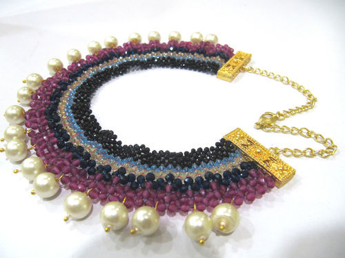 Hand Woven Hand Knitted Beaded Stone Necklace