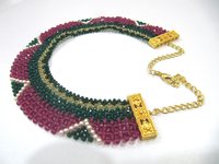 Hand Woven Hand Knitted Beaded Stone Necklace