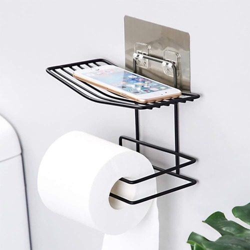 Toilet Paper Holder With Mobile Phone Storage Shelf