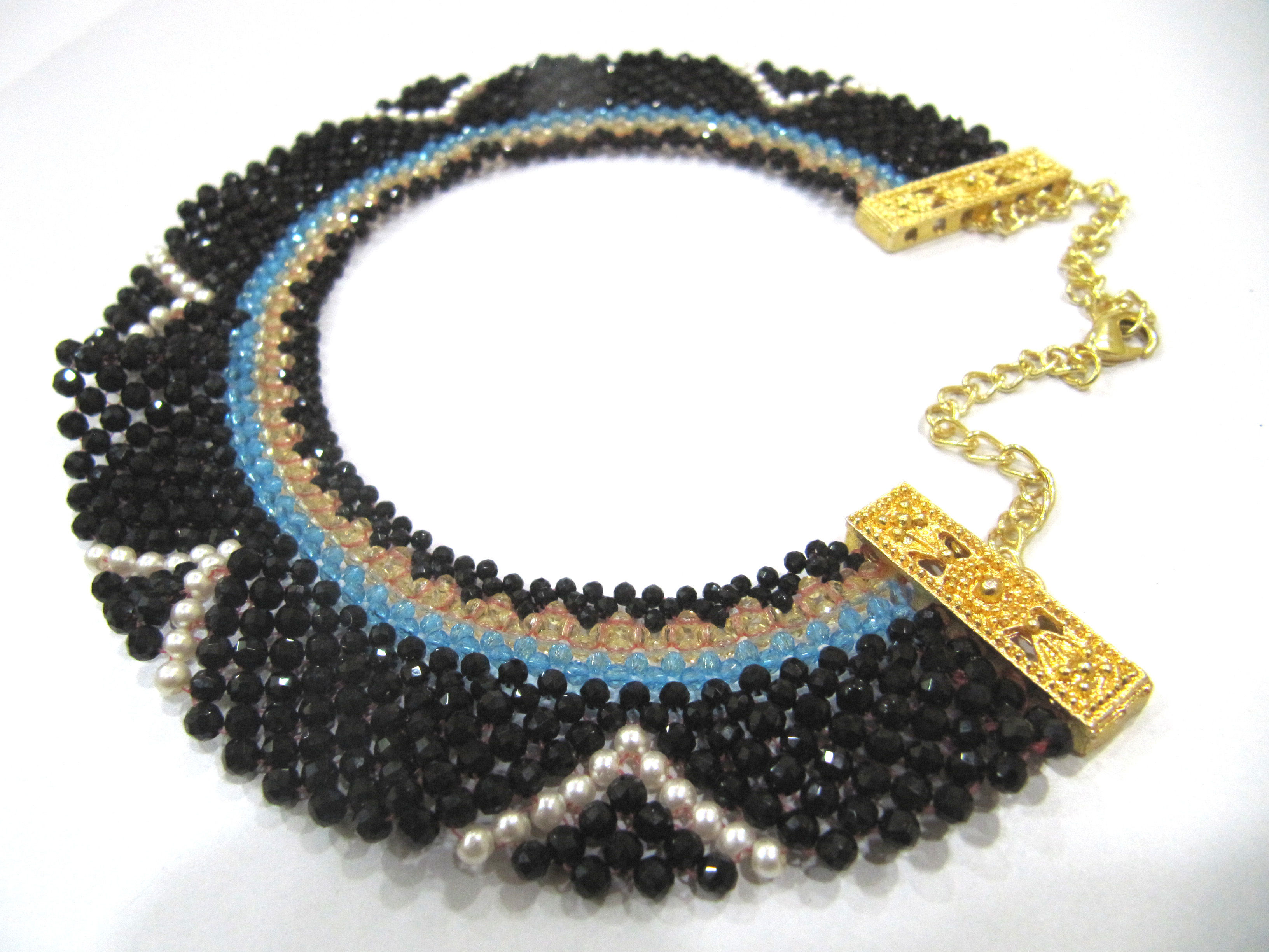 Hand Woven Hand Knitted Beaded Stone Necklace