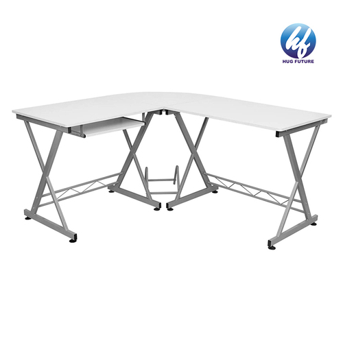 Steel Frame+Mdf Board L Shaped Corner Height Adjustable White Wood Custom Made Computer Desk