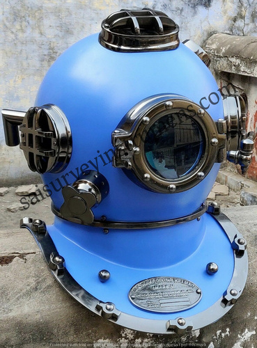 Antique Blue Full Size Divers Diving Helmet Scuba Us Navy Mark V Christmas Gift