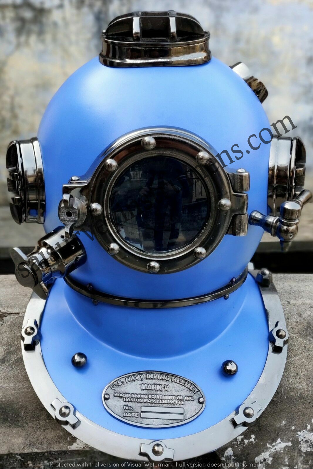 Antique Blue Full Size Divers Diving Helmet Scuba Us Navy Mark V Christmas Gift