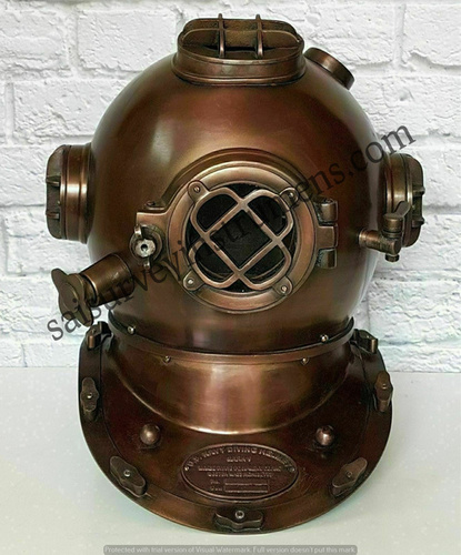 Antique Diving Helmet Boston Brown Navy Mark Deep Sea Marine Divers Scuba Morse
