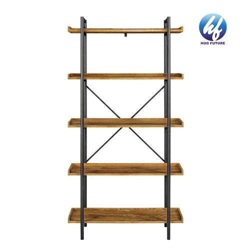 Steel Frame+Mdf Board Metal Frame Free Standing Storage Leaning Ladder Shelf 5-Tier Bookshelf