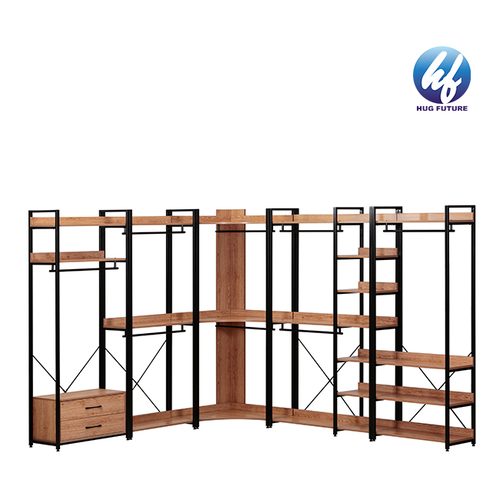 Steel Frame+Mdf Board Heavy Duty Closet Storage With 6 Shelves And Hanging Bar