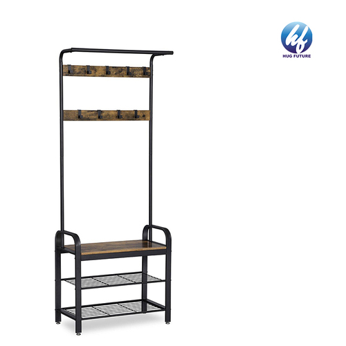 Steel Frame+Mdf Board Free-Standing Closet Organizer,Heavy Duty Clothes Rack With 3 Shelves,Hanging Rod