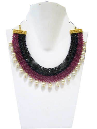 Hand Woven Hand Knitted Beaded Stone Necklace Gold Plated Multi Color Rondelle faceted beads Jewellery