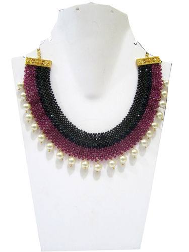 Hand Woven Hand Knitted Beaded Stone Necklace Gold Plated