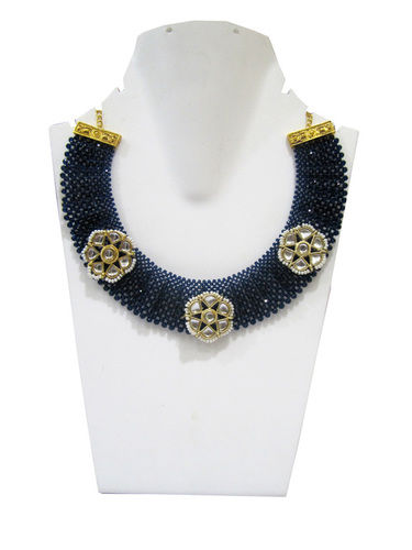 Hand Woven Knitted Beaded Stone Necklace