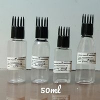 Plastic Oil Bottle - Plastic Material, 50ml & 100ml Sizes, Transparent Color, Available In Tulip, Round, Square, Aster Shapes | Comb Cap For Easy Dispensing