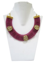 Hand Woven Knitted Beaded Stone Necklace