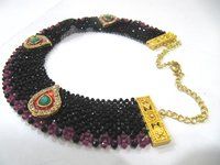 Hand Woven Knitted Beaded Stone Necklace