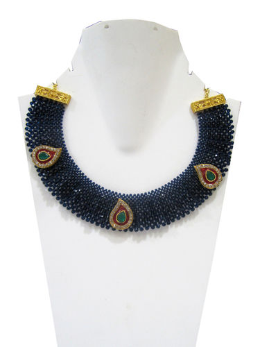 Hand Woven Knitted Beaded Stone Necklace