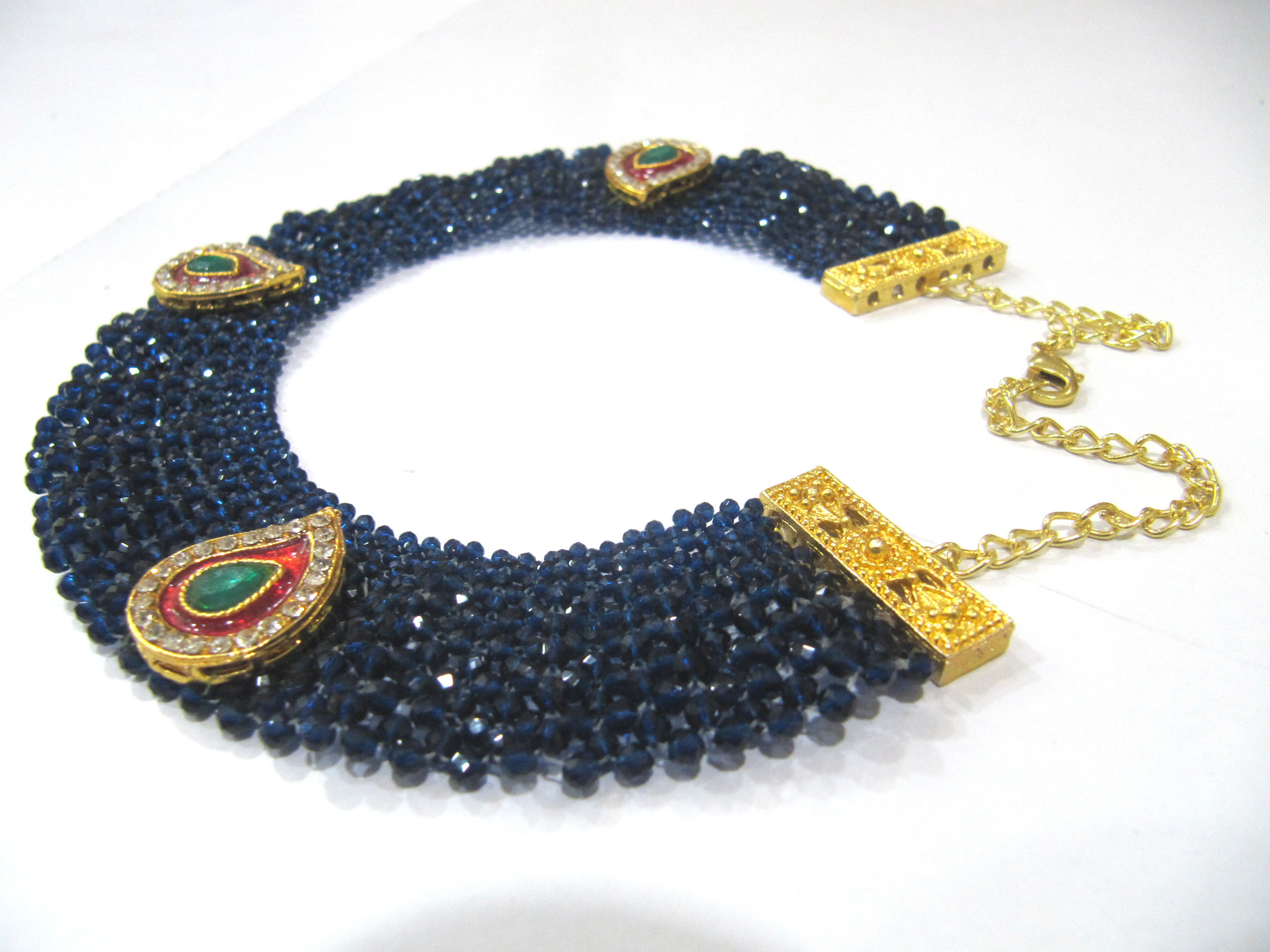 Hand Woven Knitted Beaded Stone Necklace