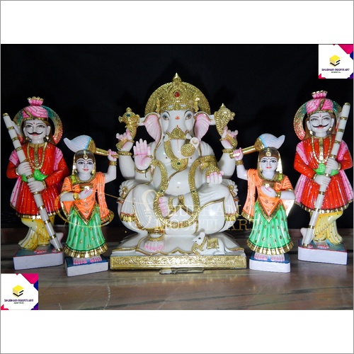 Durable Polished Marble Lord Ganesh Statue With Riddhi Siddhi